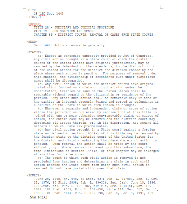 Title 28 USC Sec. 1441 – Actions removable generally