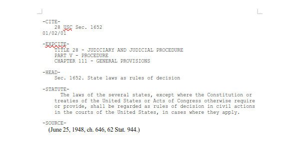 Title 28 USC Sec. 1652 State laws as rules of decision