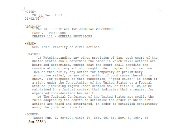 Title 28 USC Sec. 1657 – Priority of civil actions