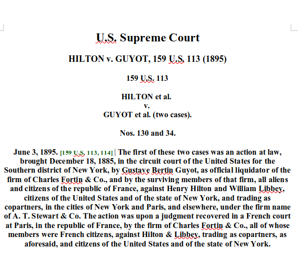 US Supreme Court – HILTON v. GUYOT, 159 U.S. 113 (1895)