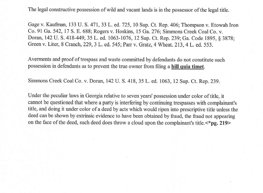 Bill Quia Timet – The legal constructive possession of wild and vacant lands…