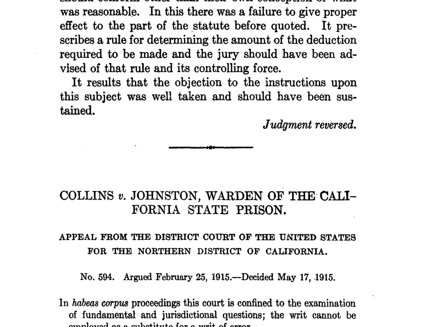 Collins v Johnson 1915 – Warden of the California State Prison