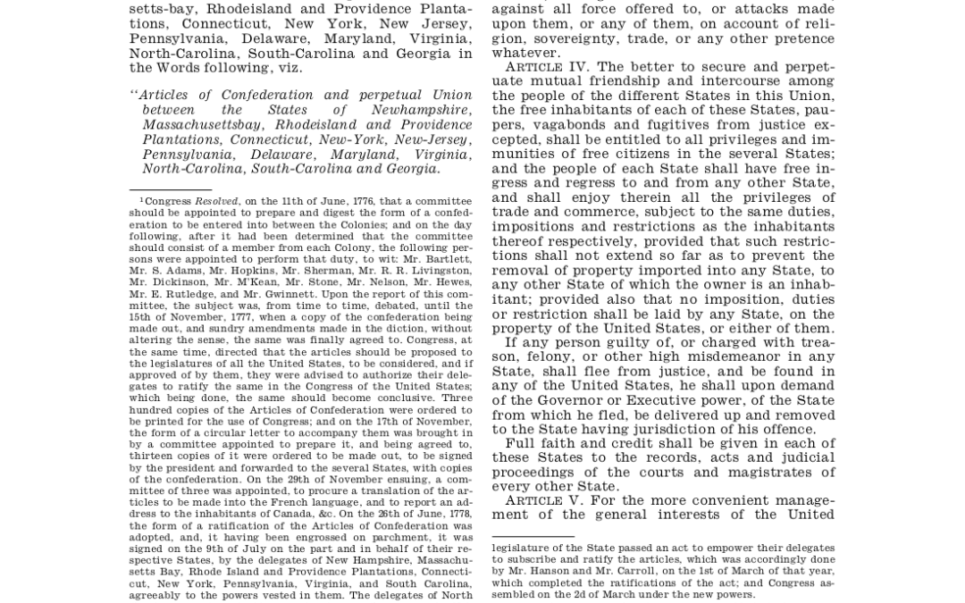 ARTICLES OF CONFEDERATION 1777
